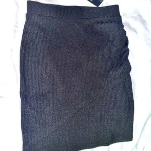 F21 Ribbed Knit Skirt - Knee Length in Charcoal Black